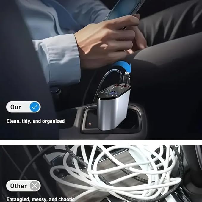 Retractable Car Charger |4 in 1 Super Fast Charge Car Phone Charger | 4 In 1 Retractable Car Charger | Car Charger | 120W Car Charger | 180° Adjustable Type C & iPhone Car Adapter