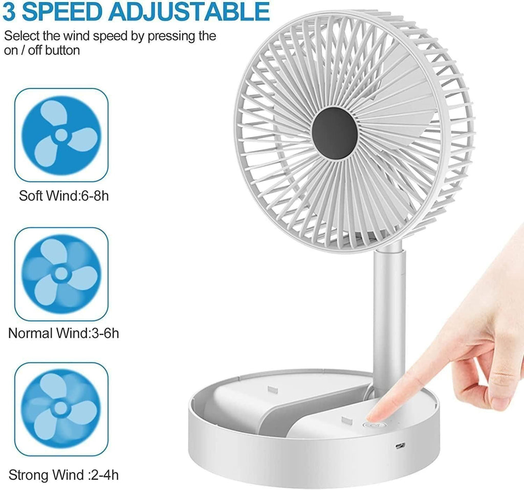 High Speed Rechargeable Table Fan for Home | Foldable USB Charging Battery Fan  |  3 Speed Modes Portable fan for Home, Office, Kitchen