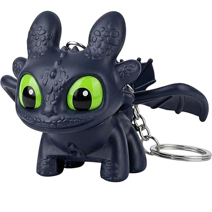 Dragon Keychain Toy with LED Light & Moving Wings, Night Fury Glowing Dragon Keychain | Mini Fantasy Figure Creature Charm for Car Dashboard, Bike Keys, Backpack Bag Accessory & Kids Gift