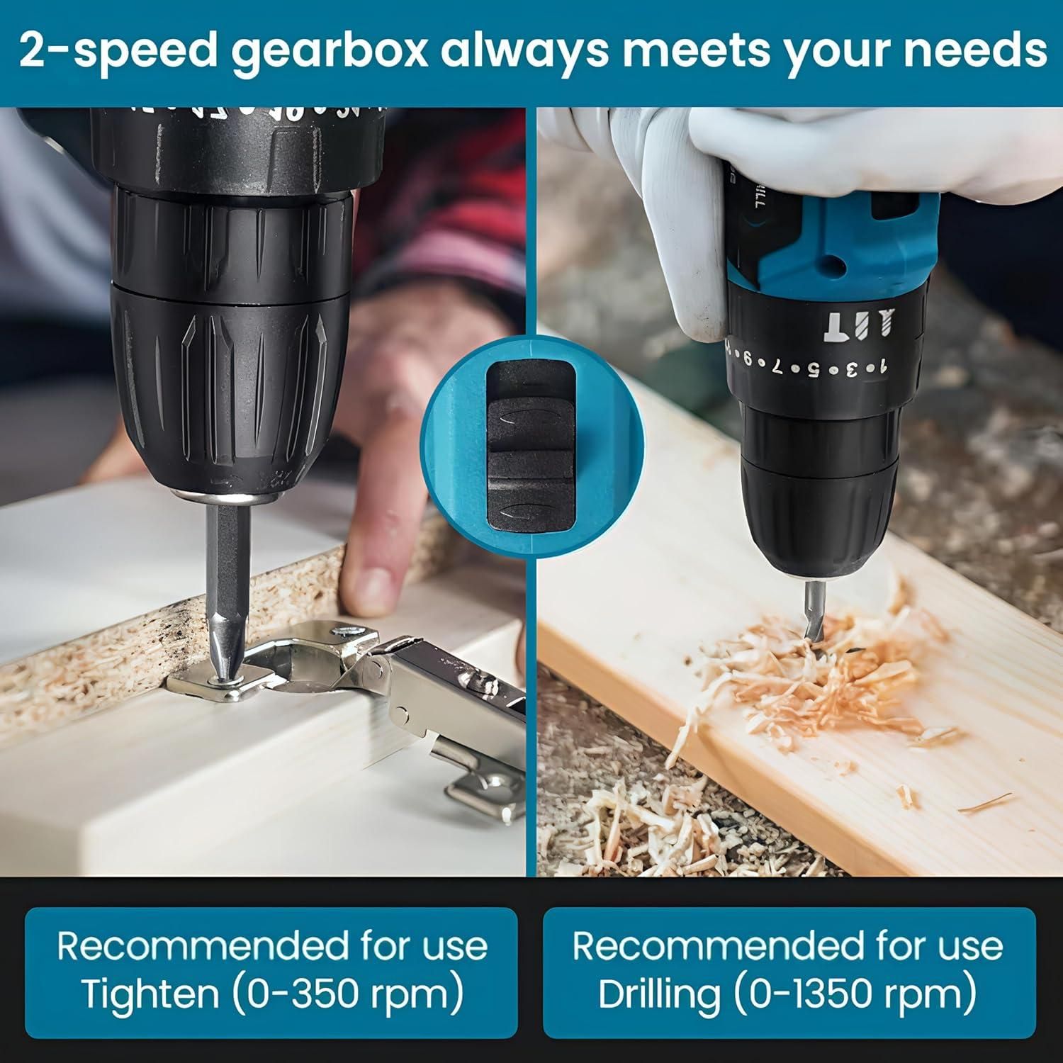 Impact Drill and Driver Set - Power Tool Kit with 2 Batteries