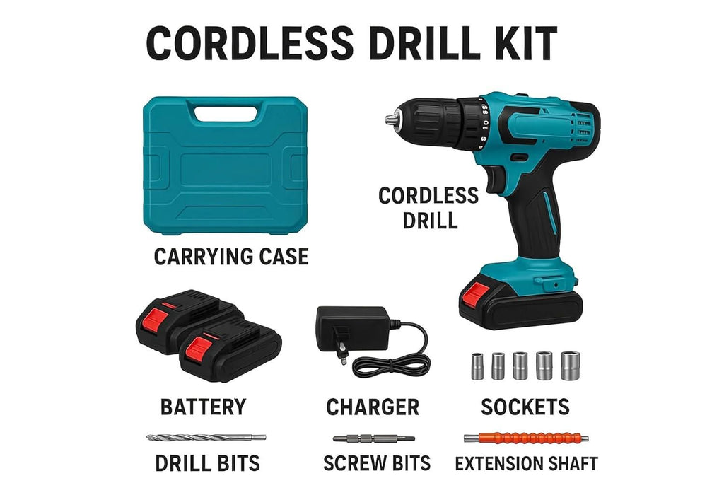 Impact Drill and Driver Set - Power Tool Kit with 2 Batteries